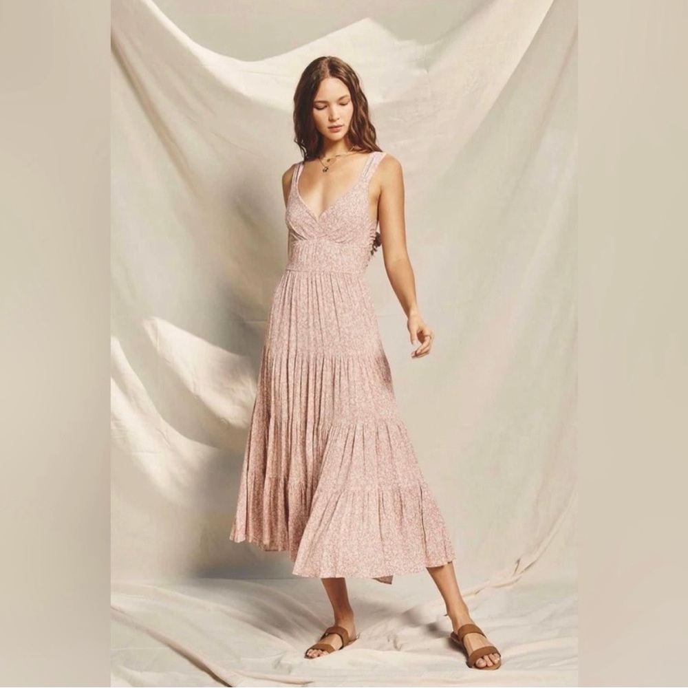 Floral Tie Back Midi Dress in Blush Pink